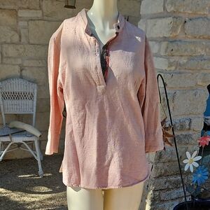 Mont-Bell Japan Coral Pink 100% Knit Cotton Women's Half Button Down  Top L